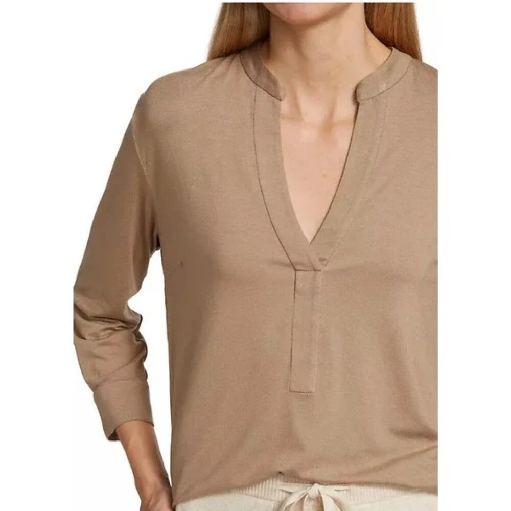 Majestic Filatures‎ Soft Touch Henley Split Neck Jersey Top